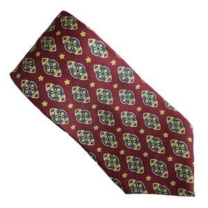 Tommy Hilfiger Maroon Red Yellow Classic Star Geometric Mandela Silk Neck Tie
